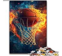 Puzzle per adulti, puzzle da 1000 pezzi raffiguranti un pallone da basket con fiamme, 50x75cm, perfetti per riunioni di famiglia, compleanni e feste