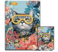 Puzzle per adulti, puzzle in legno da 1000 pezzi a forma di gatto subacqueo, regalo perfetto per l'arredamento della casa, divertimento in famiglia, età 14+, 50x75cm