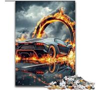 Puzzle per adulti, puzzle in legno da 1000 pezzi con auto sportiva in fiamme, 26x38cm, rompicapo, gioco per adulti, attività interattiva per famiglie