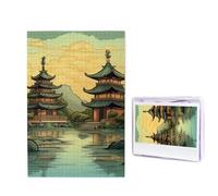 Puzzle per adulti, puzzle in legno personalizzato, 1000 pezzi, con foto, due pagode sul lago, puzzle personalizzati per matrimoni, compleanni, Natale