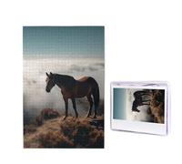Puzzle per adulti, puzzle in legno personalizzato, 1000 pezzi, foto puzzle cavallo su una montagna nebbiosa puzzle personalizzato puzzle di nozze per compleanno, Natale