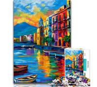 Puzzle per adulti raffigurante il lungomare di Napoli, Italia, aiuta il cervello a esercitare i giocattoli avvincenti per coltivare la pazienza, decorazione perfetta 38x26cm