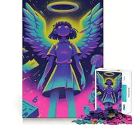 Puzzle per adulti "Ragazza Angelo Neon con Aureola" da 1000 pezzi, gioco di logica stimolante, rilassante, con bordi trasparenti, regalo artistico (38x52cm)
