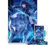 Puzzle per adulti "Ragazza anime a cavallo di un lupo",1000 pezzi,gioco divertente per la mente,tecnologia di taglio laser avanzata,sfida divertente per il tempo di attesa (38x26cm)