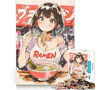 Puzzle per adulti Ragazza anime che mangia ramen sumi-e da 1000 pezzi,gioco di memoria divertente,componenti robusti e ben rifiniti, alleviare lo stress (38x26cm)
