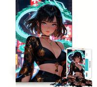 Puzzle per adulti "Ragazza anime con drago in un paesaggio urbano" da 1000 pezzi,gioco di memoria e rompicapo,taglio preciso,finitura di alta qualità,un modo coinvolgente per passare il tempo libero
