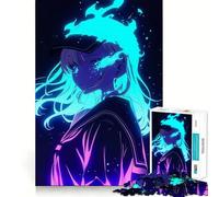 Puzzle per adulti "Ragazza anime con fuoco blu" da 1000 pezzi,gioco mentale divertente con tecnologia di taglio laser avanzata,sfida divertente per passare il tempo (38x26cm)