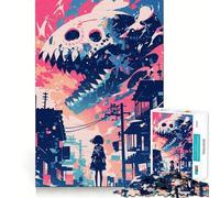 Puzzle per adulti "Ragazza anime di fronte a un mostro",1000 pezzi,gioco di logica,regalo,taglio di precisione,rilassante,attività di gruppo al chiuso (38x52cm)