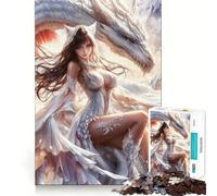 Puzzle per adulti "Ragazza anime e drago bianco" da 1000 pezzi,gioco di divertimento mentale con tecnologia di taglio laser avanzata,sfida divertente per passare il tempo (50x75cm)