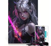 Puzzle per adulti "Ragazza Demone Rosa Neon" da 1000 pezzi, gioco per allenare la mente, rilassante, da assemblare, regalo artistico (38x52cm)