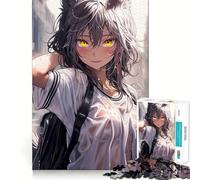 Puzzle per adulti "Ragazza volpe anime sotto la pioggia" da 1000 pezzi,gioco di logica,regalo,taglio di precisione,attività rilassante di gruppo al chiuso (38x52cm)