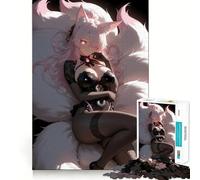 Puzzle per adulti "Ragazza volpe dai capelli rosa in abito nero" da 1000 pezzi, gioco di logica, hobby silenzioso, taglio perfetto, regalo elegante (50x75cm)