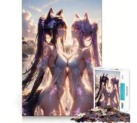 Puzzle per adulti "Ragazze Volpe Anime Tramonto" da 1000 pezzi,sfida mentale,taglio preciso,allineamento perfetto,divertimento per tutta la famiglia,attività serale (50x75cm)