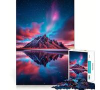 Puzzle per adulti "Riflesso di montagna sotto l'aurora boreale", 1000 pezzi, gioco di logica e rilassante, decorazione murale di alta qualità (38x26cm)