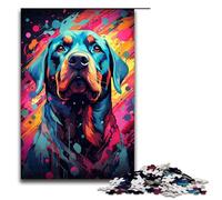 Puzzle per adulti Rottweiler psichedelico colorato puzzle in legno da 1000 pezzi per giochi di famiglia (dimensioni 75x50 cm)