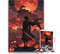 Puzzle per adulti Samurai Dragon Blood Moon da 1000 pezzi, sfida mentale, gioco di apprendimento, sorpresa premurosa per le celebrazioni, dimensioni 38x52cm