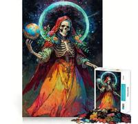 Puzzle per adulti "Santa Muerte con globo e fiori" da 1000 pezzi, gioco per allenare la mente, rilassante, da assemblare, regalo artistico (38x52cm)