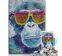 Puzzle per adulti "Scimpanzé con gli occhiali", 1000 pezzi, gioco per famiglie, antistress, sfida difficile, collezione di artisti, belle arti (50x75cm)