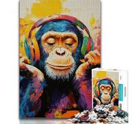 Puzzle per adulti "Scimpanzé con le cuffie", 1000 pezzi, gioco per famiglie, antistress, sfida difficile, collezione di artisti, belle arti (38x26cm)