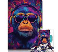 Puzzle per adulti "Scimpanzé con le cuffie", 1000 pezzi, gioco per famiglie, antistress, sfida difficile, collezione di artisti, belle arti (38x26cm)