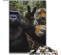 Puzzle per adulti "Selfie con scimpanzé e tigre", 2000 pezzi, difficile da completare ma divertente e umoristico, regalo di compleanno, regalo, decorazione murale (70x100cm)