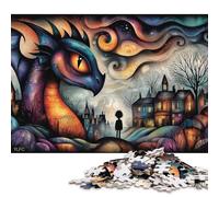 Puzzle per adulti "Sguardo del drago sul villaggio", puzzle da 1000 pezzi per adolescenti dai 12 anni in su, regali per la vigilia di Natale, 1000 pezzi (75x50 cm)