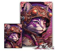 Puzzle per adulti Steampunk Cat Puzzle in cartone 26x38cm Regalo perfetto per le feste di Natale, Halloween, Pasqua, Capodanno