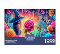 Puzzle per adulti "Strega nel roseto" per la decompressione: rosa gigante con farfalla, gioco educativo sfida 1000 pezzi 38x26 cm/1000 pezzi