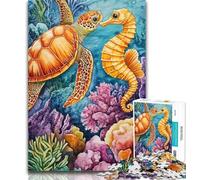 Puzzle per adulti Tartaruga e cavalluccio marino Puzzle da 1000 pezzi per adulti e adolescenti, design vivace e unico Esperienza di puzzle rilassante e stimolante 26x38cm
