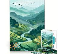 Puzzle per adulti "Terrazze di riso serene", 1000 pezzi, rompicapo, rilassante, con schema di montaggio, ideale come regalo di Babbo Natale (50x75cm)