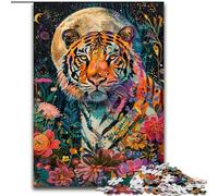 Puzzle per adulti Tiger Under The Moon da 1000 pezzi, giochi educativi fai da te, giocattoli con poster abbinato e foglio di quiz per età 14+ (26x38cm)
