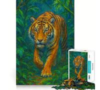 Puzzle per adulti "Tigre che si avvicina tra la vegetazione tropicale" da 1000 pezzi, gioco di logica e abilità, per un divertimento lento e piacevole, con tagli precisi, pezzo da collezione 38x52cm