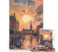 Puzzle per adulti "Tramonto ad Amburgo, Germania", 1000 pezzi, gioco di logica, divertente da assemblare, taglio preciso, regalo memorabile 38x52cm