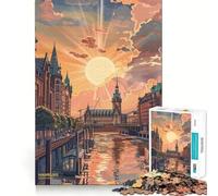Puzzle per adulti "Tramonto ad Amburgo, Germania", 1000 pezzi, gioco di logica, divertente da assemblare, taglio preciso, regalo memorabile 38x52cm