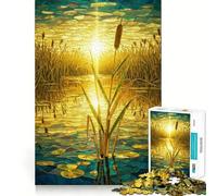 Puzzle per adulti "Tramonto in una palude con vetrata colorata", 1000 pezzi, gioco di logica puro, antistress, tagli netti, articolo con desiderio di Babbo Natale 50x75cm