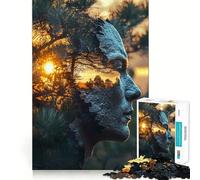 Puzzle per adulti "Tramonto nella natura attraverso un volto", 1000 pezzi, gioco per la concentrazione e il relax, bordi stretti, Babbo Natale, scegli il tuo desiderio (50x75cm)