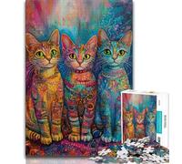 Puzzle per adulti "Tre gatti" da 1000 pezzi, difficile da completare ma divertente e umoristico, con poster abbinato e foglio di quiz, 38x26cm