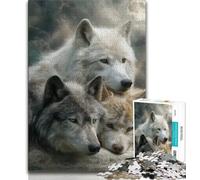 Puzzle per adulti "Tre lupi" 1000 pezzi, giocattoli educativi per l'apprendimento, giochi per famiglie con poster abbinato e foglio di quiz (50x75cm)