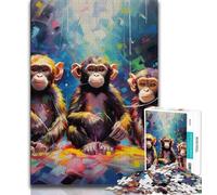 Puzzle per adulti "Tre scimmie" da 1000 pezzi, antistress, sfida difficile, ideale come regalo per tutta la famiglia (38x26cm)