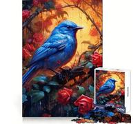 Puzzle per adulti "Uccello blu e rosa rossa" da 1000 pezzi, stimolante per la concentrazione, ideale per una fuga rilassante, con incastri a scomparsa e un regalo premuroso (50x75cm)