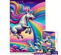Puzzle per adulti "Unicorno che vomita arcobaleno" da 1000 pezzi, stimolante per la mente, facile da assemblare, sicuro, ideale come regalo di Natale (50x75cm)