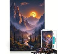 Puzzle per adulti "Valle di montagna con fiume e luna" da 1000 pezzi Ideale per rafforzare la memoria, rilassarsi e divertirsi Qualità eccellente Regalo perfetto per le festività (38x26cm)