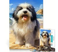 Puzzle per adulti "Vecchio cane da pastore inglese sulla spiaggia", 1000 pezzi, rompicapo rilassante, immagine da assemblare, regalo di Natale (38x26cm)