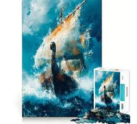 Puzzle per adulti "Vichinghi in barca a vela",1000 pezzi,divertente per allenare la mente,senza sbavature,pezzi ben tagliati,attività di gruppo emozionante (38x52cm)