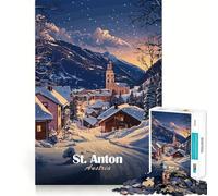Puzzle per adulti "Villaggio invernale di St Anton, Austria", 1000 pezzi, gioco di logica e rilassamento, taglio preciso, lista dei desideri di Babbo Natale 38x52cm