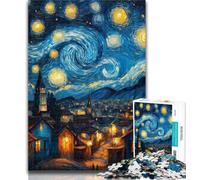 Puzzle per adulti Villaggio sotto il cielo notturno, 1000 pezzi, per adulti e adolescenti, dai 14 anni in su, gioco impossibile, adulti e adolescenti, 26x38cm
