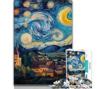 Puzzle per adulti Villaggio sotto il cielo notturno, giocattoli, giochi educativi antistress, ideali come regali per tutta la famiglia dai 14 anni in su, 38x26cm