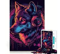 Puzzle per adulti Wolf Cyberpunk Neon da 1000 pezzi,gioco di potenziamento cognitivo,design a incastro preciso,regalo di compleanno,rompicapo (38x26cm)