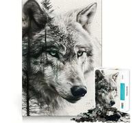 Puzzle per adulti Wolf Double Exposure da 1000 pezzi,gioco di concentrazione mentale,taglio di alta precisione,attività creativa per rafforzare i legami affettivi (38x52cm)