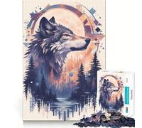 Puzzle per adulti Wolf Forest Spirit da 1000 pezzi,gioco stimolante per la mente,taglio laser di alta qualità,rilassante,per attività di gruppo al chiuso (50x75cm)